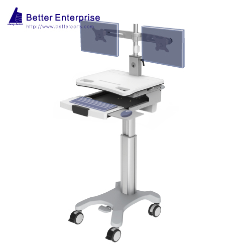 Dual Monitors Height Adjustable Mobile Computer Cart (Foot Pedal)