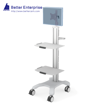 Mobile Equipment Cart with LCD Monitor Mount and 2 Shelves