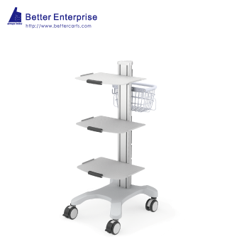 Mobile Equipment Cart with 3 Shelves and Utility Basket