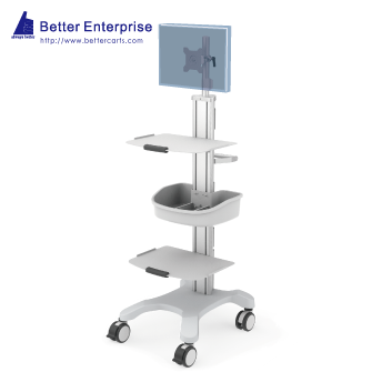 Mobile Equipment Cart with LCD Monitor Mount, 2 Shelves and Utility Bin