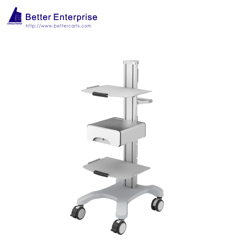 Mobile Equipment Cart with 2 Shelves and Storage Drawer