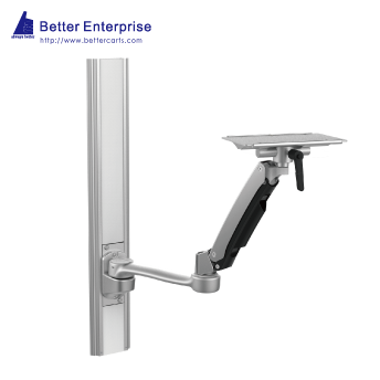 Height Adjustable Articulating Arm with Tiltable Instrument Holder on Wall Mounted Track